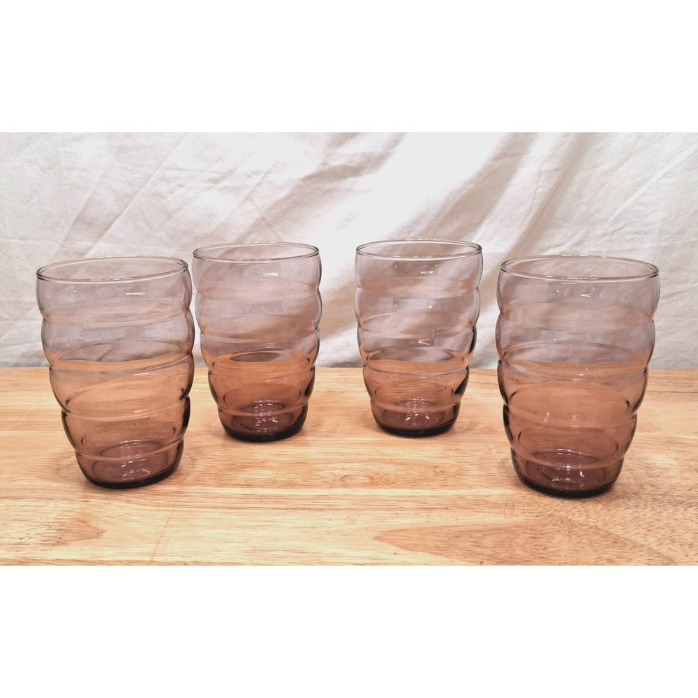 IKEA Skoja  Amethyst Purple Beehive Ribbed Glass Tumblers Set of 4 Vintage